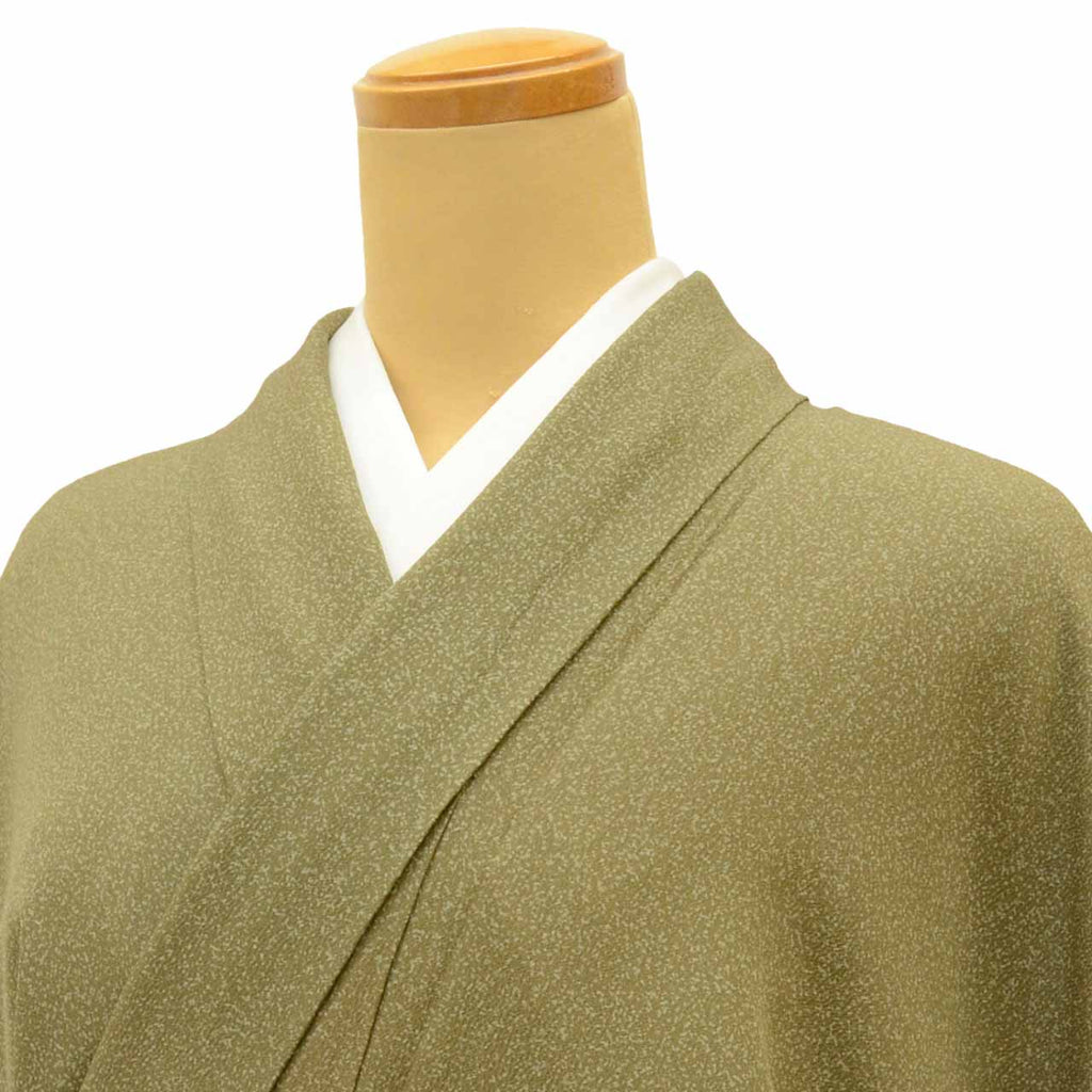 [Used] Recycled Kimono, Visiting Kimono, Pure Silk, Size M, Good Condition, Length 160.5cm (63.2in), Sleeve Length 65.8cm (25.9in), Lined, Ready-made, Gold Embroidery, Green, Large and Small Arare Pattern, Reused uu1662b 