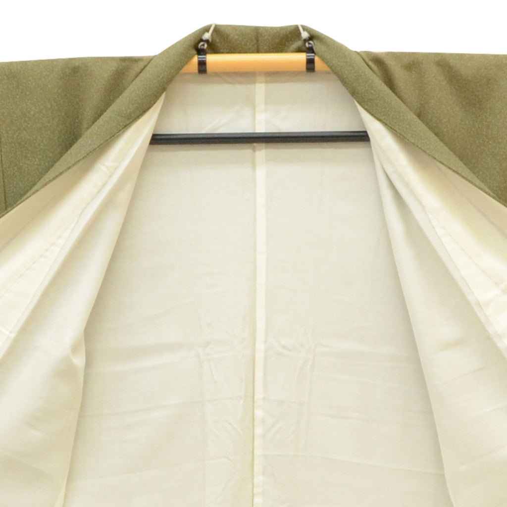 [Used] Recycled Kimono, Visiting Kimono, Pure Silk, Size M, Good Condition, Length 160.5cm (63.2in), Sleeve Length 65.8cm (25.9in), Lined, Ready-made, Gold Embroidery, Green, Large and Small Arare Pattern, Reused uu1662b 