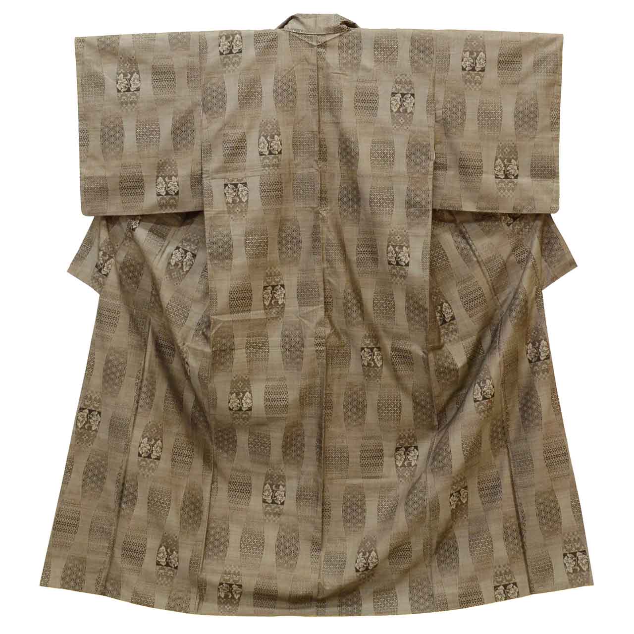 Vintage Japanese Kimono | Oshima Tsumugi | Brown Silk | Tatewaku Floral | Mud-dyed | 12-thread | Kata-su Style | Sustainable | uu1664b