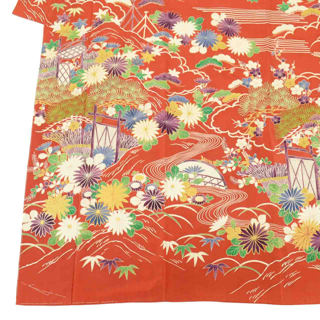 [Used] Recycled Kimono, Furisode (long-sleeved kimono), Vintage Furisode, Pure Silk, Size LL (for tall, plus-size, slightly plump), Good Condition, Length 173.5cm (68.3in), Sleeve Length 68.5cm (27.0in), Lined, Ready-made, uu1680b 