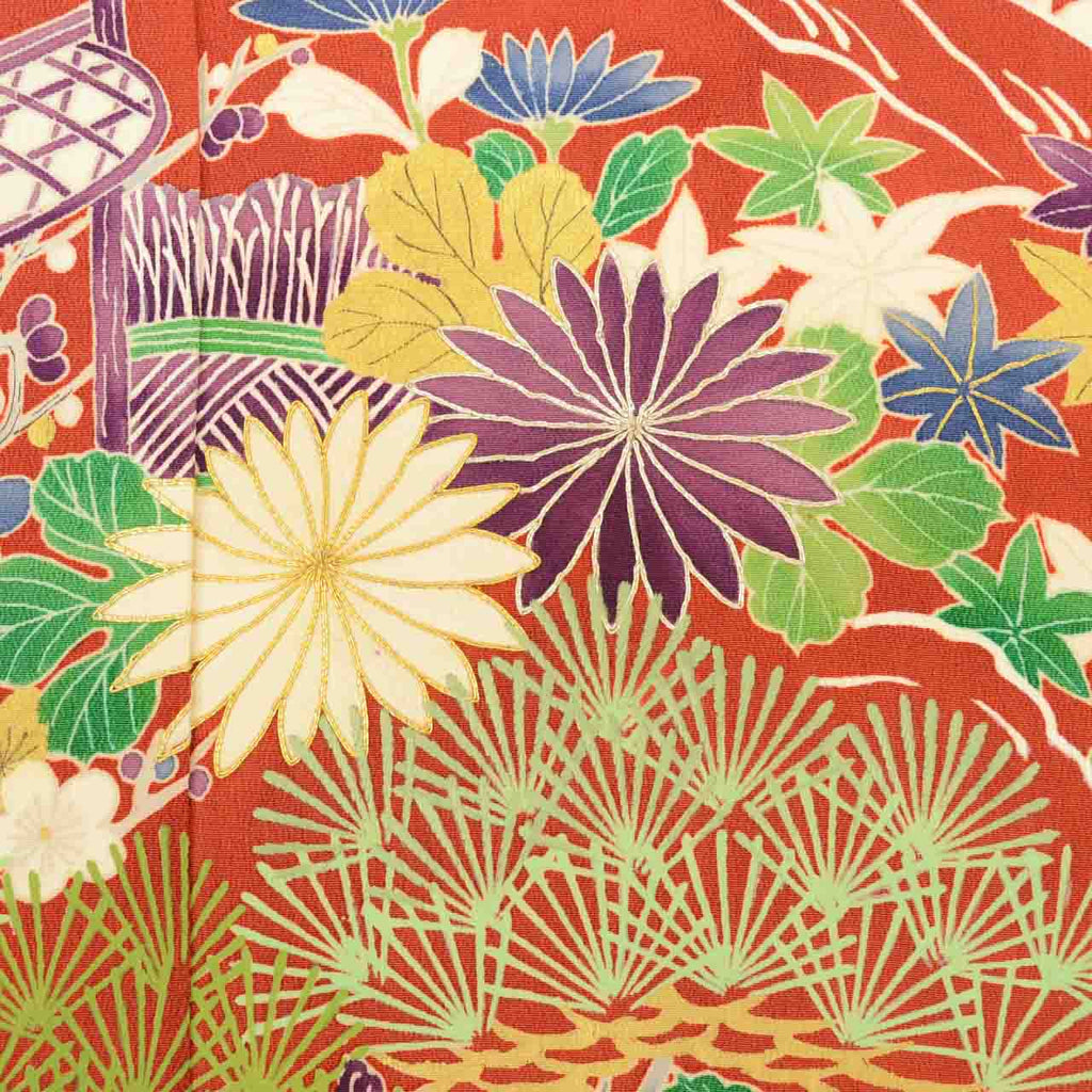 [Used] Recycled Kimono, Furisode (long-sleeved kimono), Vintage Furisode, Pure Silk, Size LL (for tall, plus-size, slightly plump), Good Condition, Length 173.5cm (68.3in), Sleeve Length 68.5cm (27.0in), Lined, Ready-made, uu1680b 