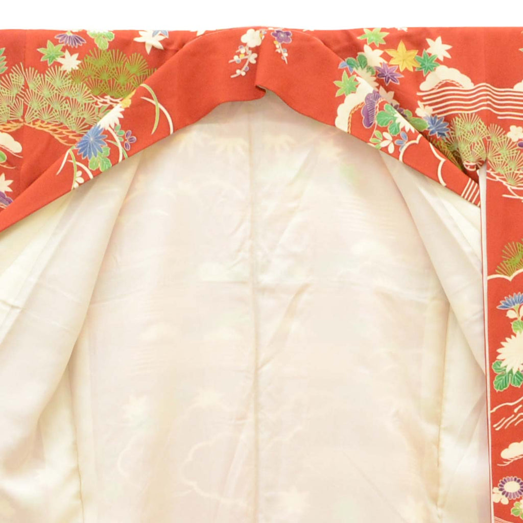 [Used] Recycled Kimono, Furisode (long-sleeved kimono), Vintage Furisode, Pure Silk, Size LL (for tall, plus-size, slightly plump), Good Condition, Length 173.5cm (68.3in), Sleeve Length 68.5cm (27.0in), Lined, Ready-made, uu1680b 