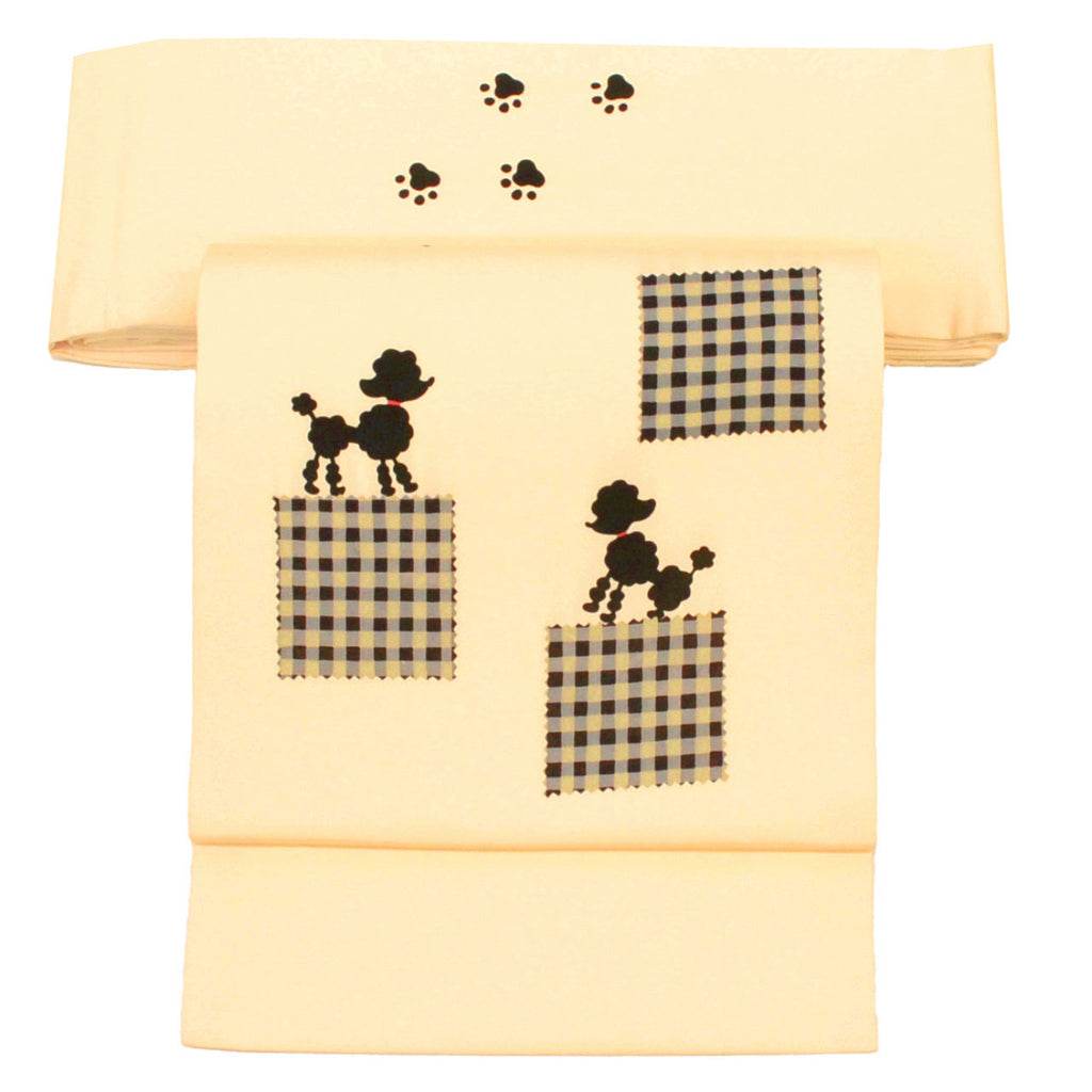 Vintage Japanese Obi | Nagoya Obi | Cream Silk Habutae | Toy Poodle Tartan | Dye-painted | Excellent | Sustainable | uu1692b