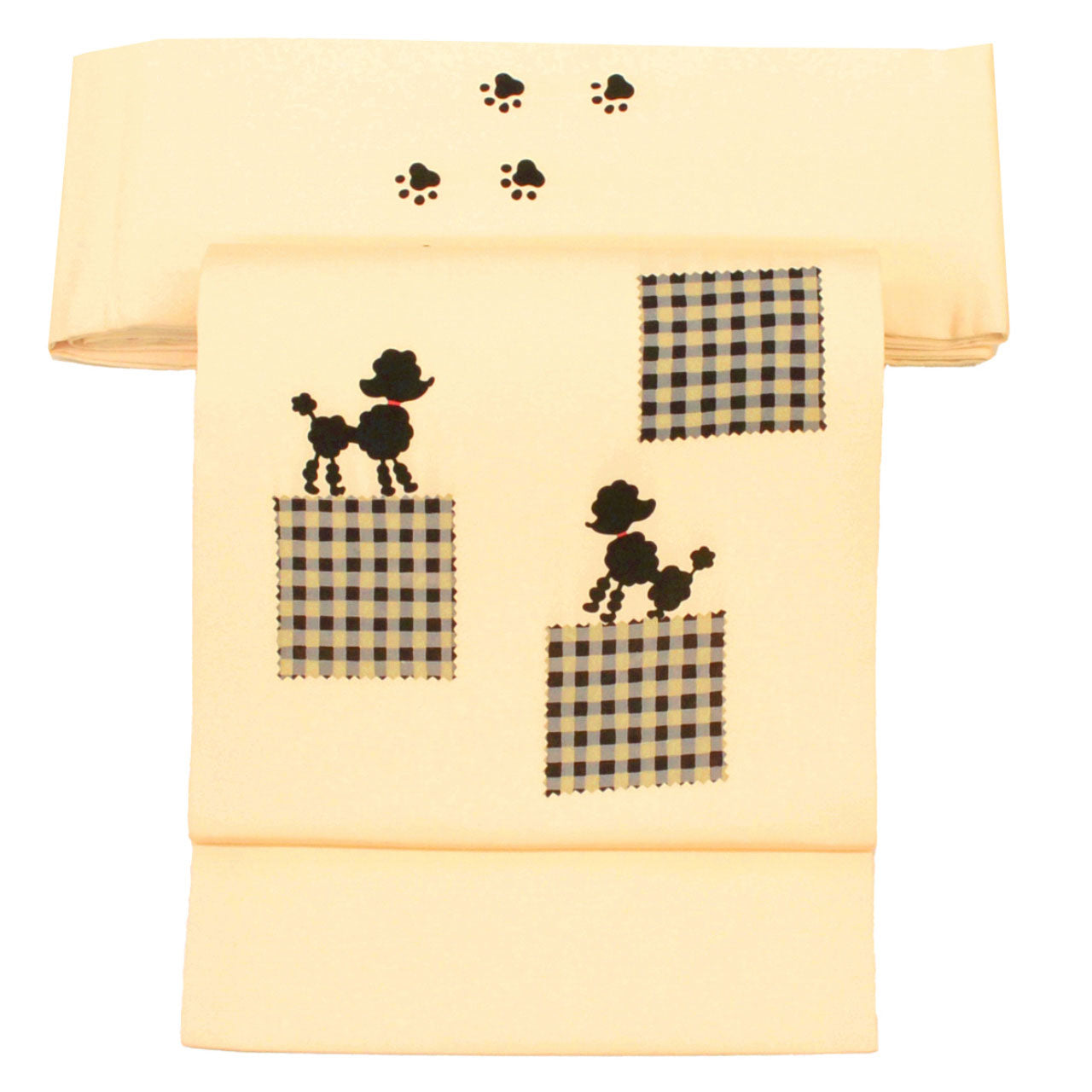 Vintage Japanese Obi | Nagoya Obi | Cream Silk Habutae | Toy Poodle Tartan | Dye-painted | Excellent | Sustainable | uu1692b