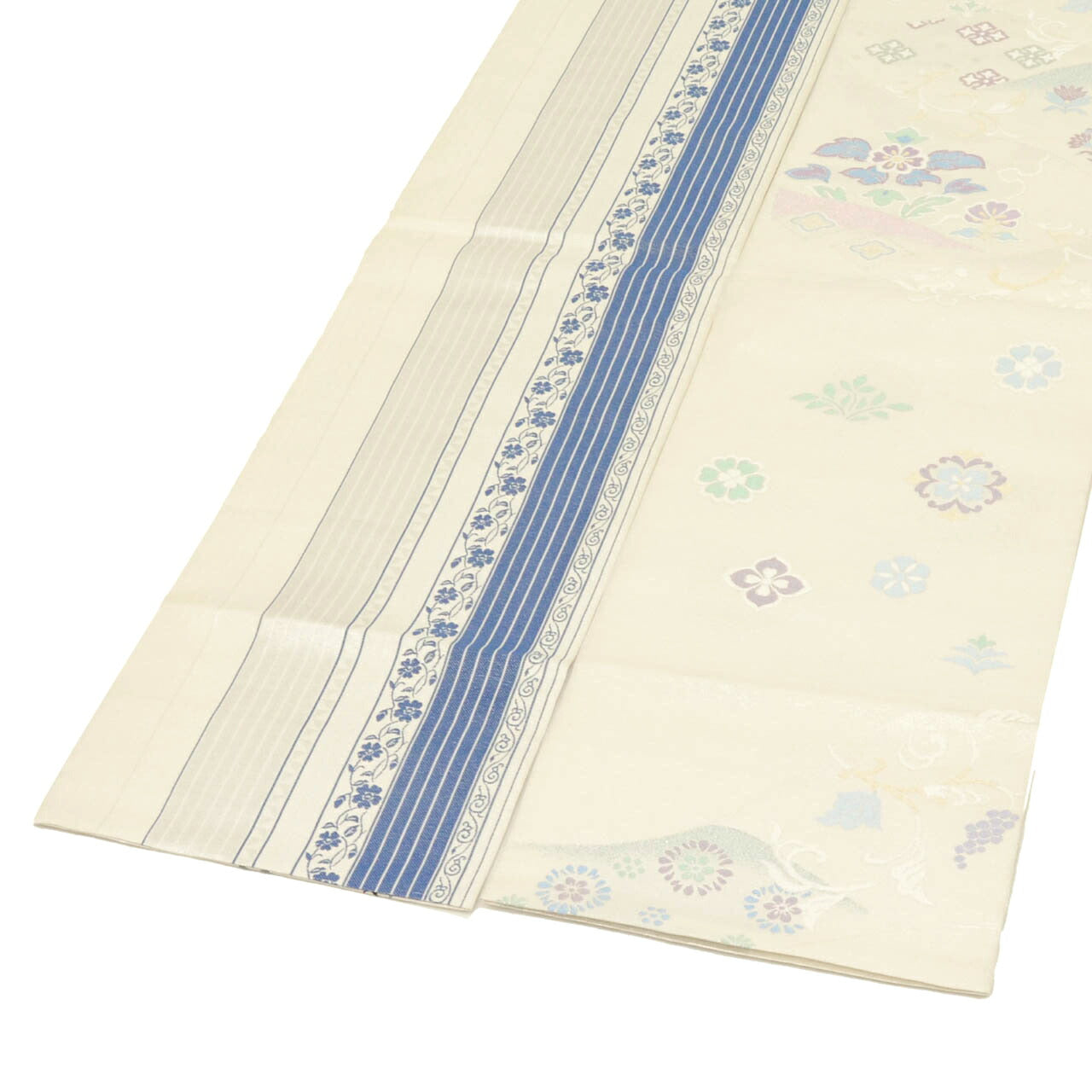 Vintage Japanese Obi | Hon-bukuro Obi | White Silk | Floral Arabesque | Silver Thread | 4-way Style | Excellent | Sustainable | uu1696b