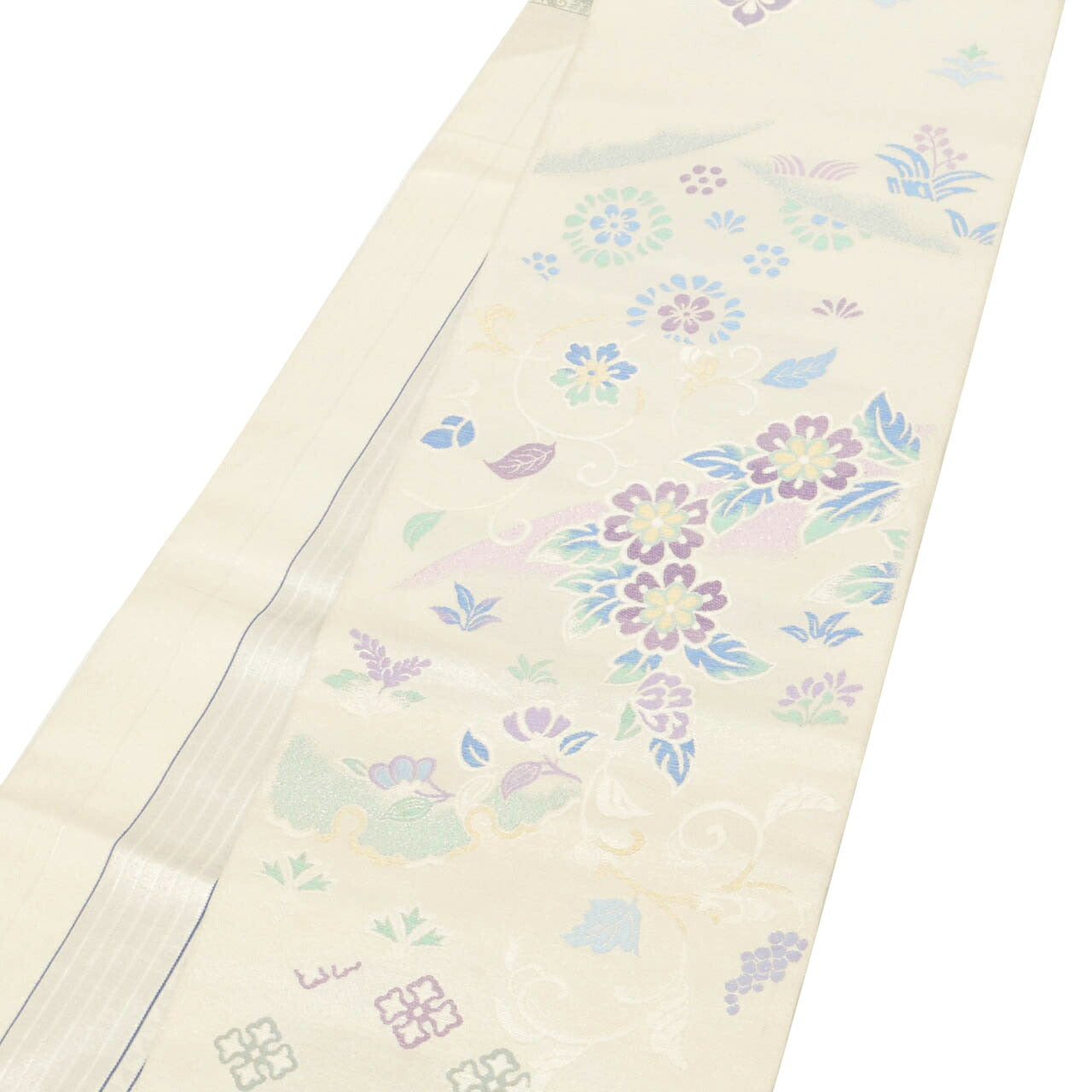 Vintage Japanese Obi | Hon-bukuro Obi | White Silk | Floral Arabesque | Silver Thread | 4-way Style | Excellent | Sustainable | uu1696b
