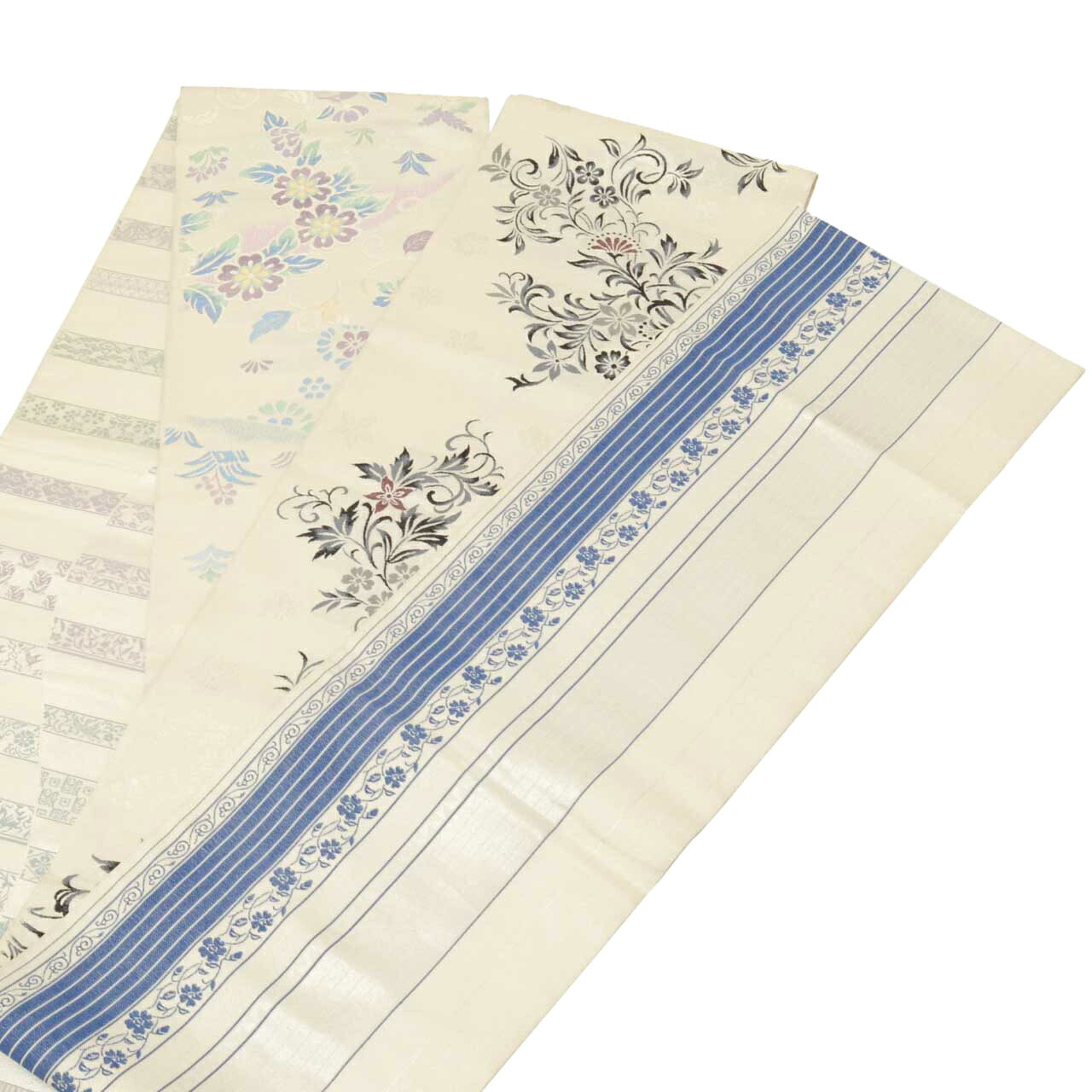 Vintage Japanese Obi | Hon-bukuro Obi | White Silk | Floral Arabesque | Silver Thread | 4-way Style | Excellent | Sustainable | uu1696b