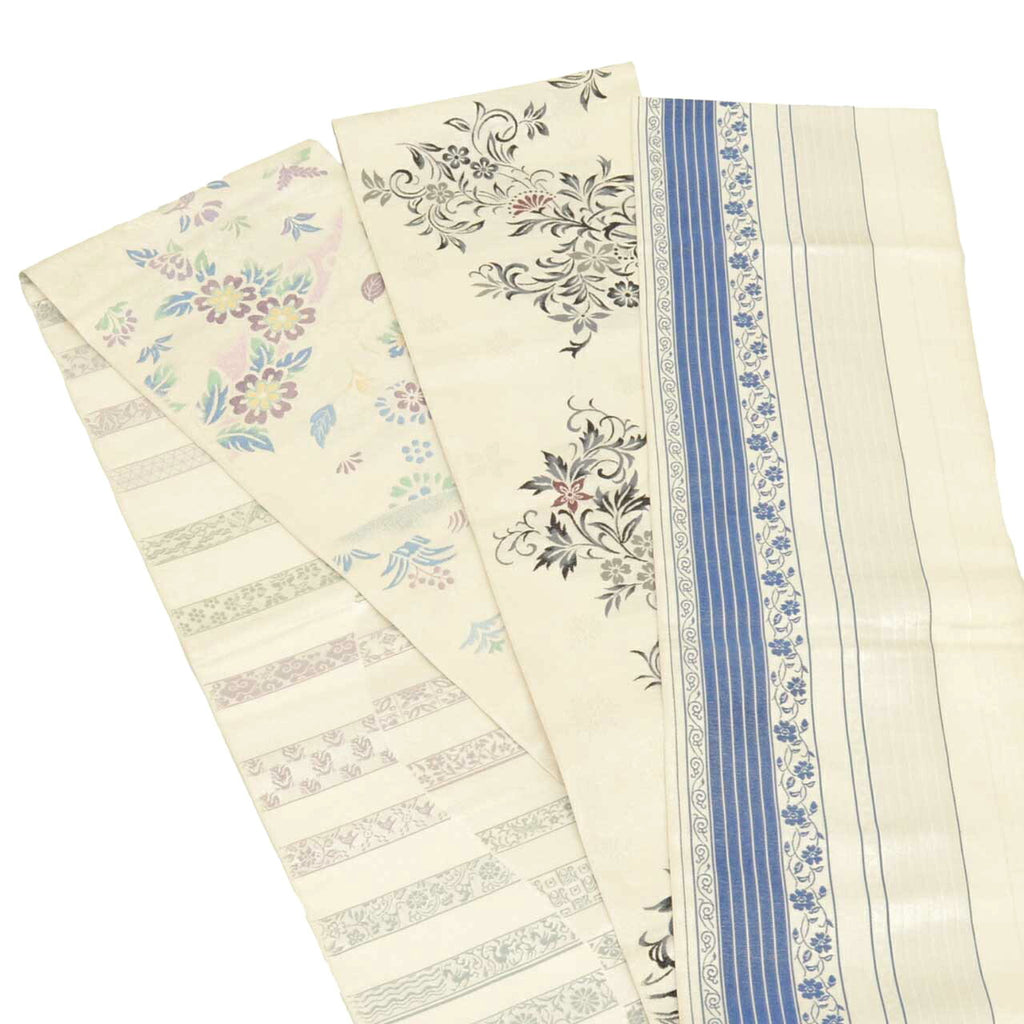 Vintage Japanese Obi | Hon-bukuro Obi | White Silk | Floral Arabesque | Silver Thread | 4-way Style | Excellent | Sustainable | uu1696b