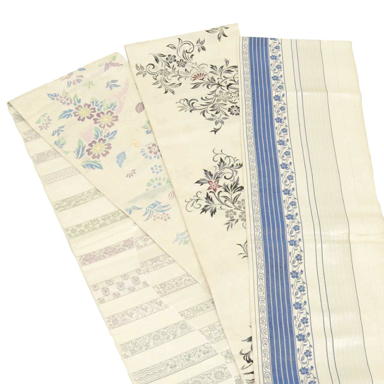 Vintage Japanese Obi | Hon-bukuro Obi | White Silk | Floral Arabesque | Silver Thread | 4-way Style | Excellent | Sustainable | uu1696b