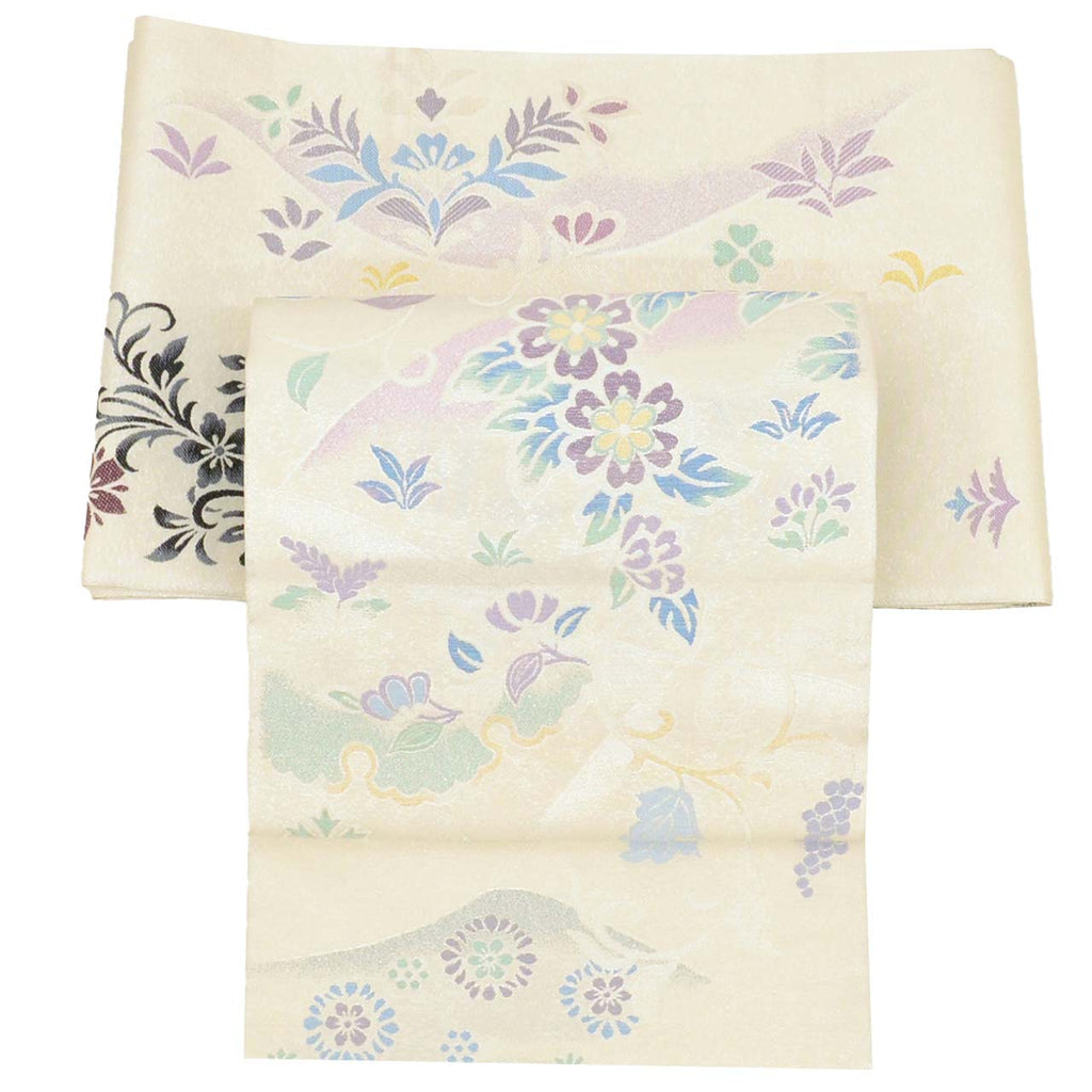 Vintage Japanese Obi | Hon-bukuro Obi | White Silk | Floral Arabesque | Silver Thread | 4-way Style | Excellent | Sustainable | uu1696b