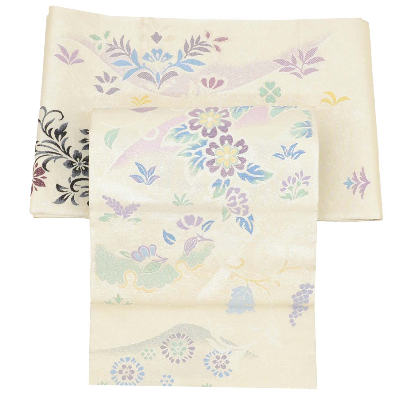 Vintage Japanese Obi | Hon-bukuro Obi | White Silk | Floral Arabesque | Silver Thread | 4-way Style | Excellent | Sustainable | uu1696b