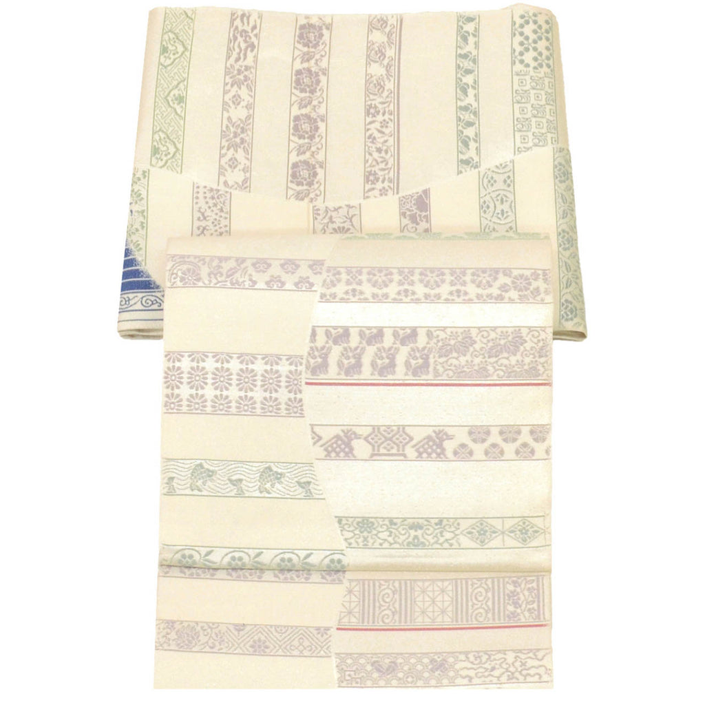 Vintage Japanese Obi | Hon-bukuro Obi | White Silk | Floral Arabesque | Silver Thread | 4-way Style | Excellent | Sustainable | uu1696b