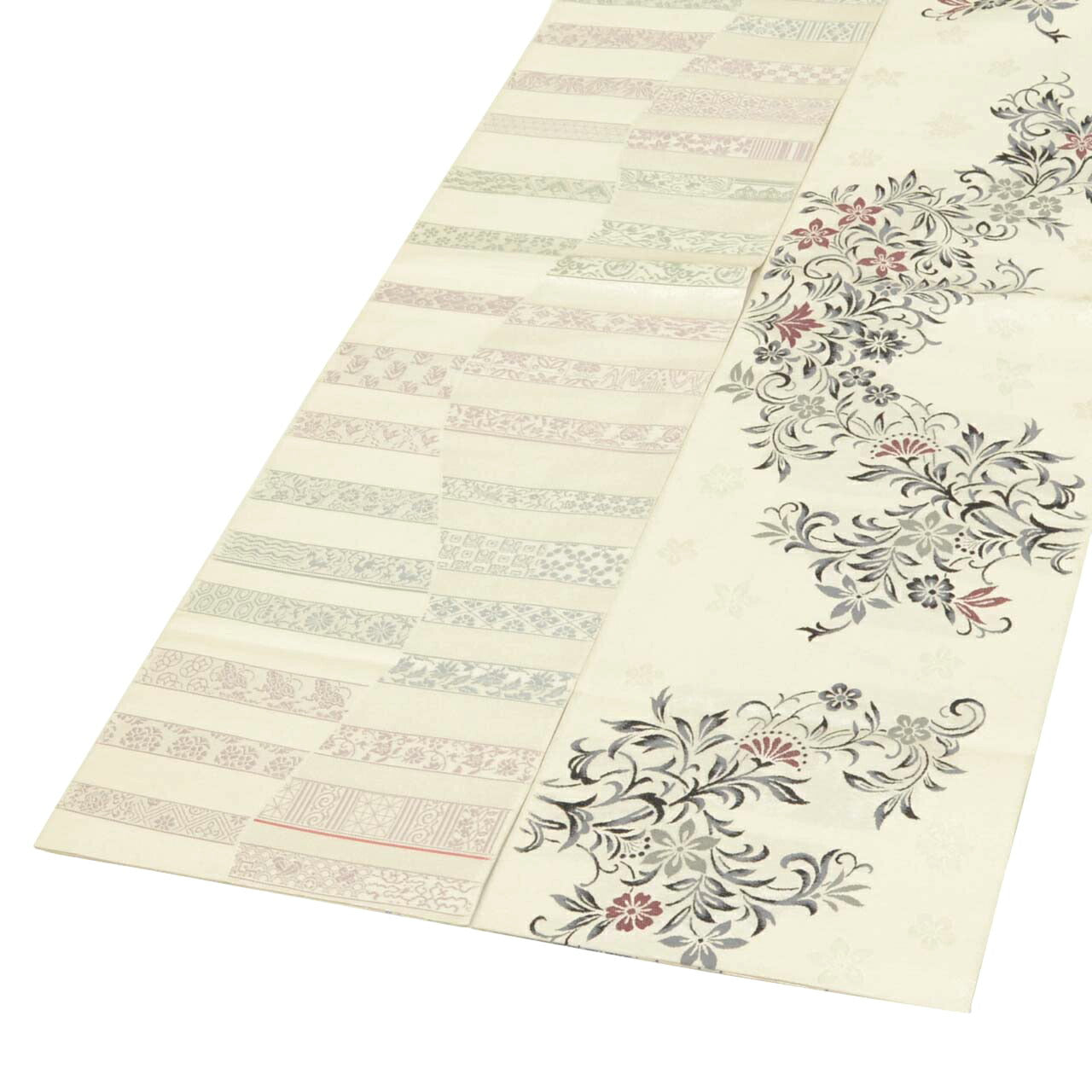 Vintage Japanese Obi | Hon-bukuro Obi | White Silk | Floral Arabesque | Silver Thread | 4-way Style | Excellent | Sustainable | uu1696b