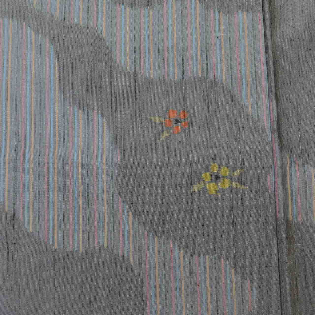 Vintage Japanese Kimono | Tsumugi | Gray Silk | Domyoji-dori Floral | Echigo Mingei Kasuri | Unused | Size L | Sustainable | uu1706b