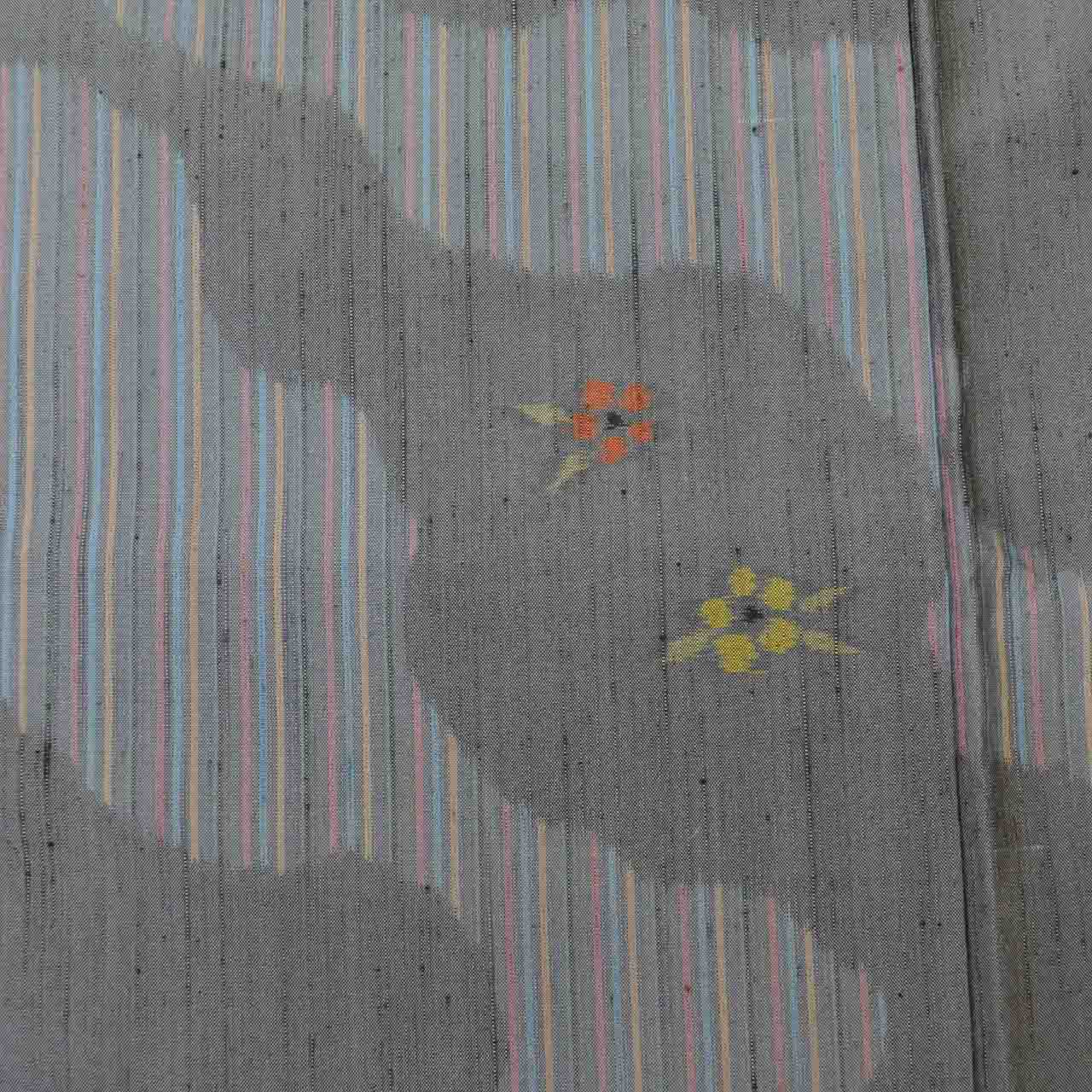 Vintage Japanese Kimono | Tsumugi | Gray Silk | Domyoji-dori Floral | Echigo Mingei Kasuri | Unused | Size L | Sustainable | uu1706b