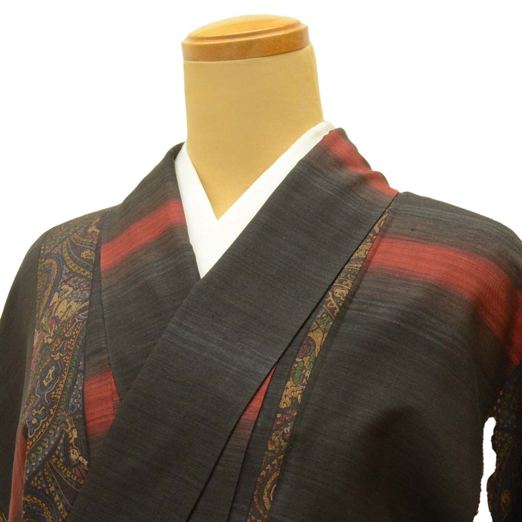 Vintage Japanese Kimono | Tsumugi | Black Silk | Paisley Pattern | Size M | Sustainable | uu1707b