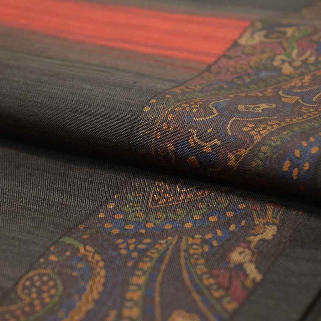 Vintage Japanese Kimono | Tsumugi | Black Silk | Paisley Pattern | Size M | Sustainable | uu1707b