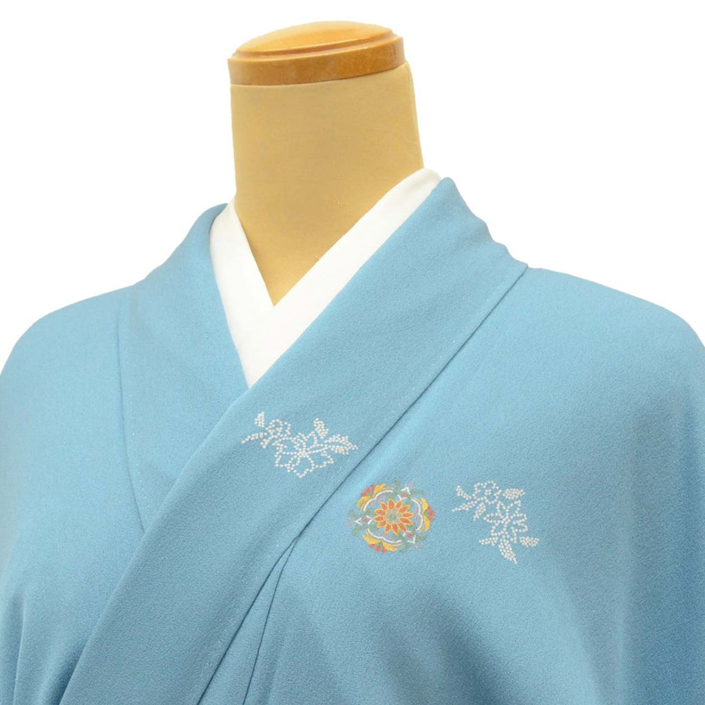 Vintage Japanese Kimono | Tsukesage | Blue Silk | Bokashi Floral | Petite Size S | Sustainable | uu1708b