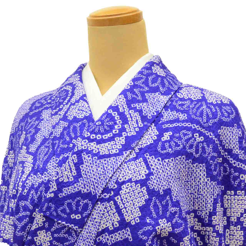 [Used] Recycled Kimono, Komon style, Pure Silk, Size L (Slightly Plus Size L), Good Condition, Length 162.5cm (64.0in), Sleeve Length 65.0cm (25.6in), Lined, Ready-made, Shibori (tie-dye) pattern, Purple, Floral design, uu1715b 