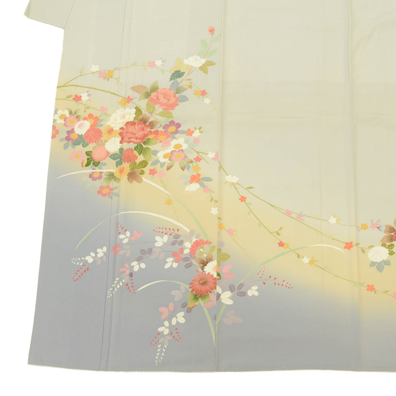 [Used] Recycled Kimono, Visiting Kimono, Pure Silk, Size L (Slightly Plus Size L), Excellent Condition, Length 163.5cm (64.4in), Sleeve Length 66.5cm (26.2in), Lined, Ready-made, Signed, Kaga Yuzen, Artist's Work, Gray, Autumn Flowers, Reused uu1719b 