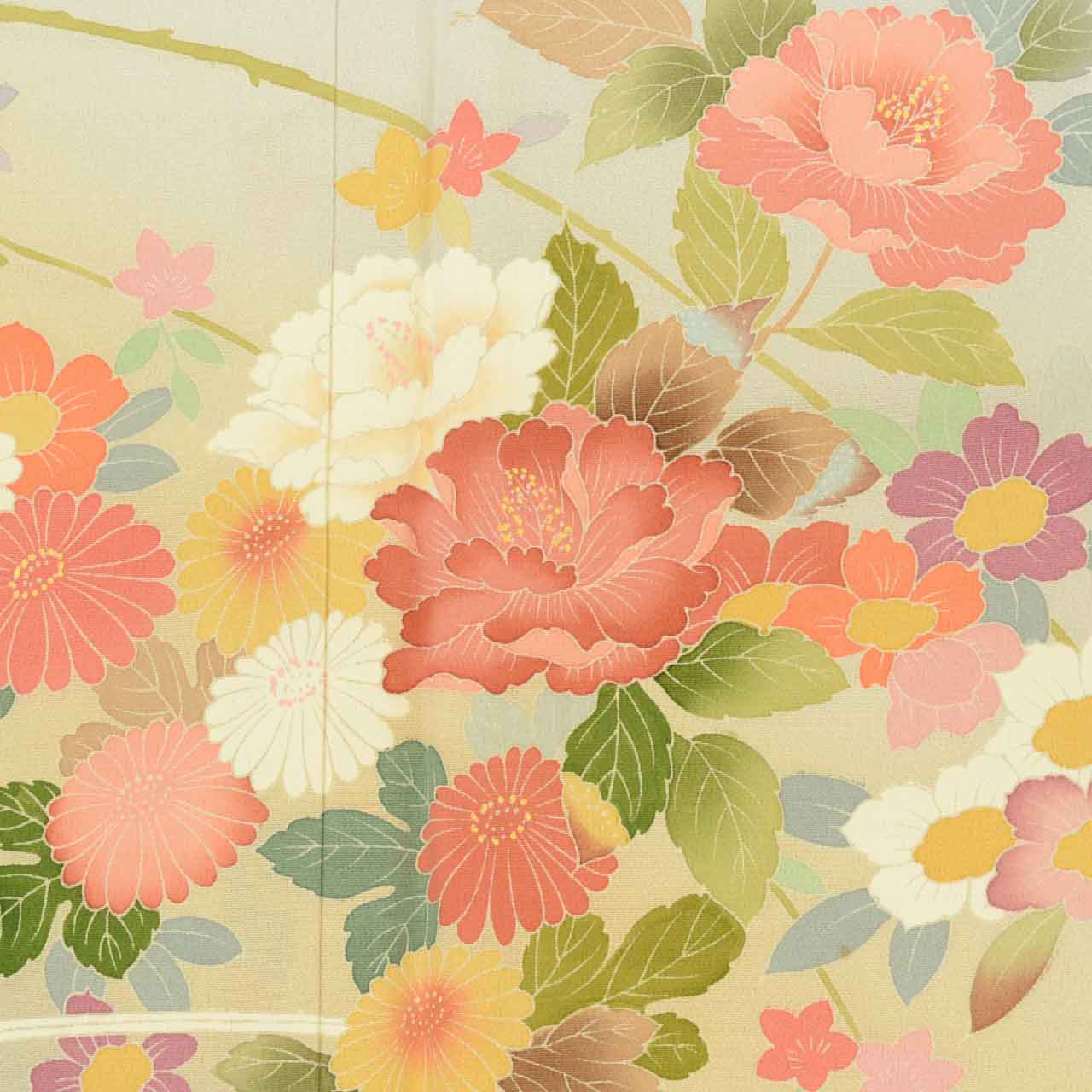 [Used] Recycled Kimono, Visiting Kimono, Pure Silk, Size L (Slightly Plus Size L), Excellent Condition, Length 163.5cm (64.4in), Sleeve Length 66.5cm (26.2in), Lined, Ready-made, Signed, Kaga Yuzen, Artist's Work, Gray, Autumn Flowers, Reused uu1719b 