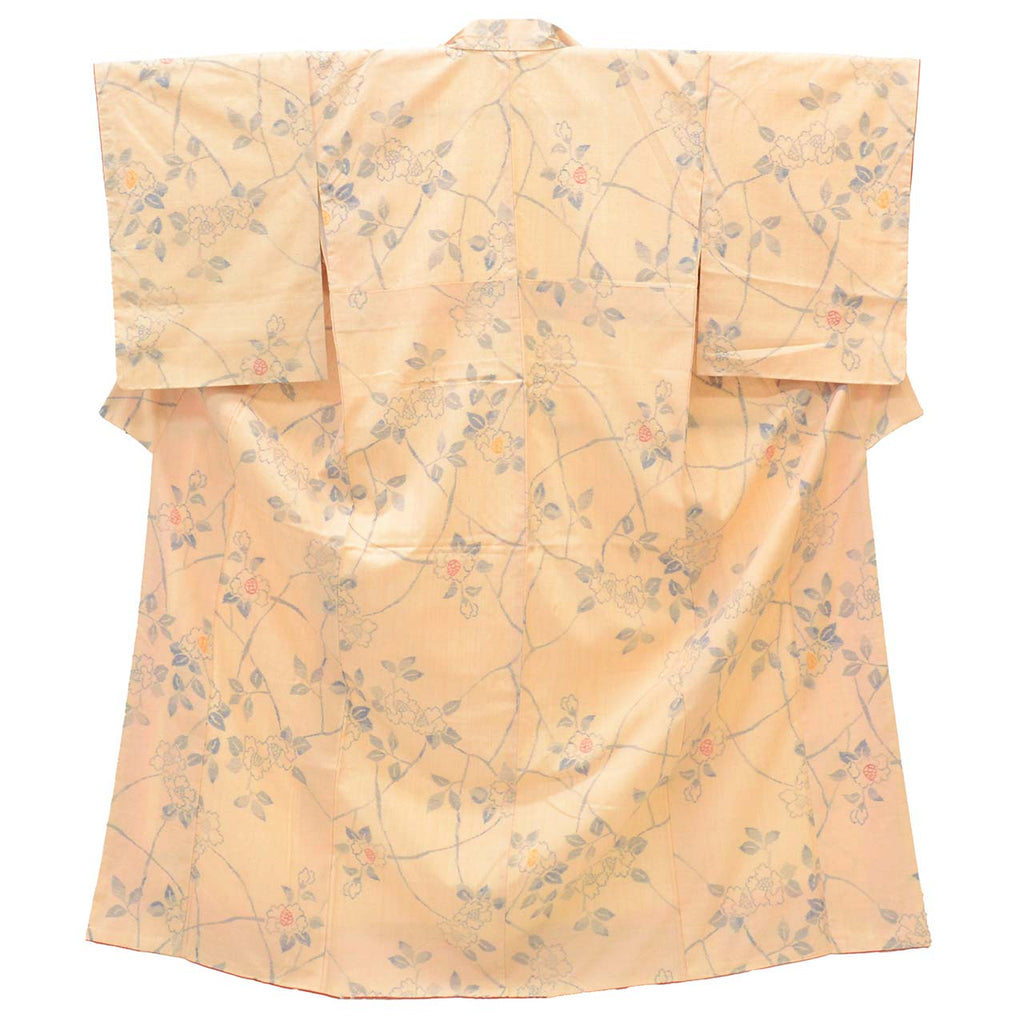 Vintage Japanese Kimono | Ojiya Tsumugi | Orange Silk | Camellia Pattern | Unused | Size M | Sustainable | uu1727b