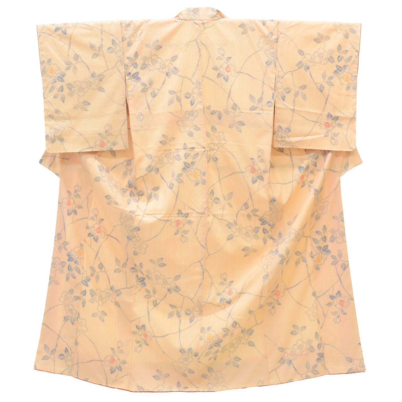 Vintage Japanese Kimono | Ojiya Tsumugi | Orange Silk | Camellia Pattern | Unused | Size M | Sustainable | uu1727b