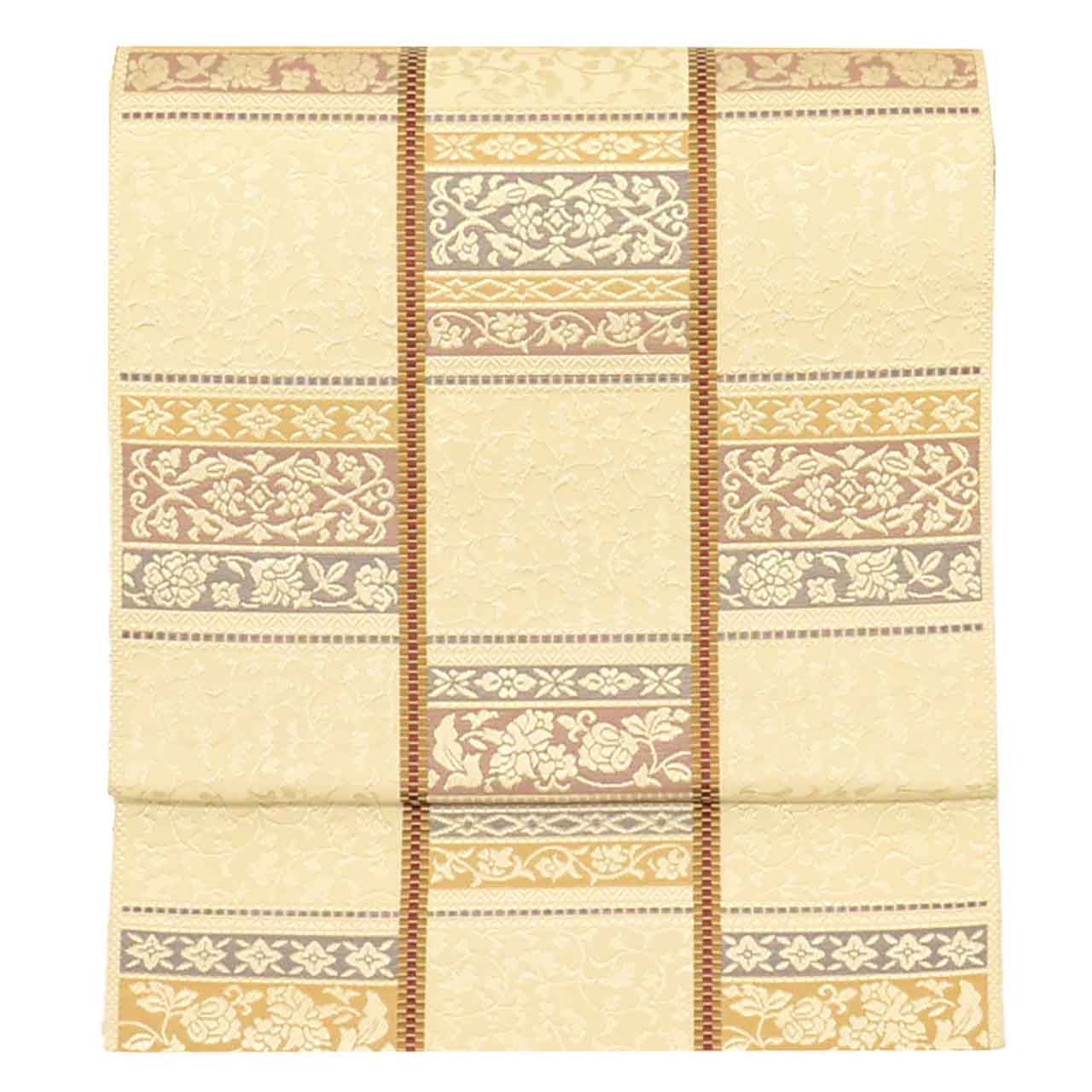 Vintage Japanese Obi | Nagoya Obi | Beige Silk | Floral Arabesque | Hakata-ori | Excellent | Sustainable | uu1736b