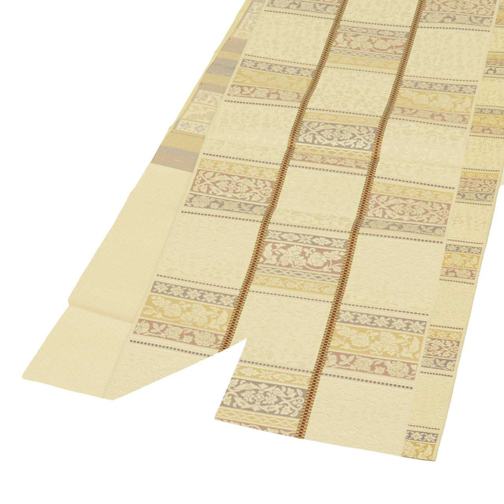 Vintage Japanese Obi | Nagoya Obi | Beige Silk | Floral Arabesque | Hakata-ori | Excellent | Sustainable | uu1736b