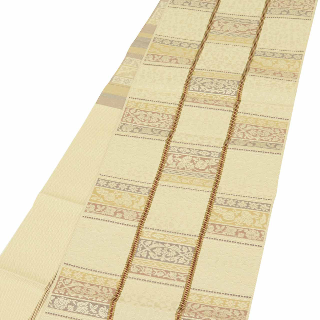 Vintage Japanese Obi | Nagoya Obi | Beige Silk | Floral Arabesque | Hakata-ori | Excellent | Sustainable | uu1736b