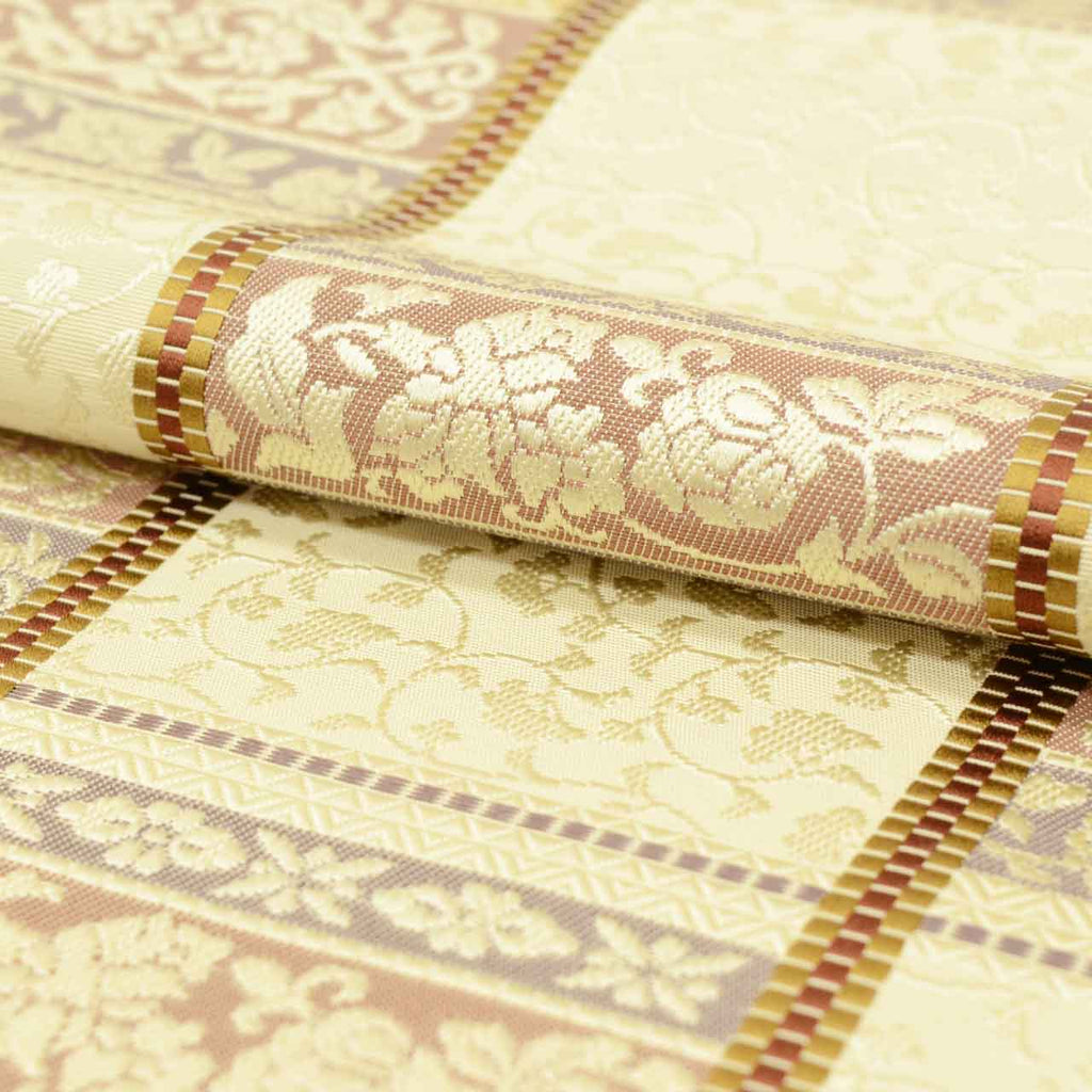 Vintage Japanese Obi | Nagoya Obi | Beige Silk | Floral Arabesque | Hakata-ori | Excellent | Sustainable | uu1736b