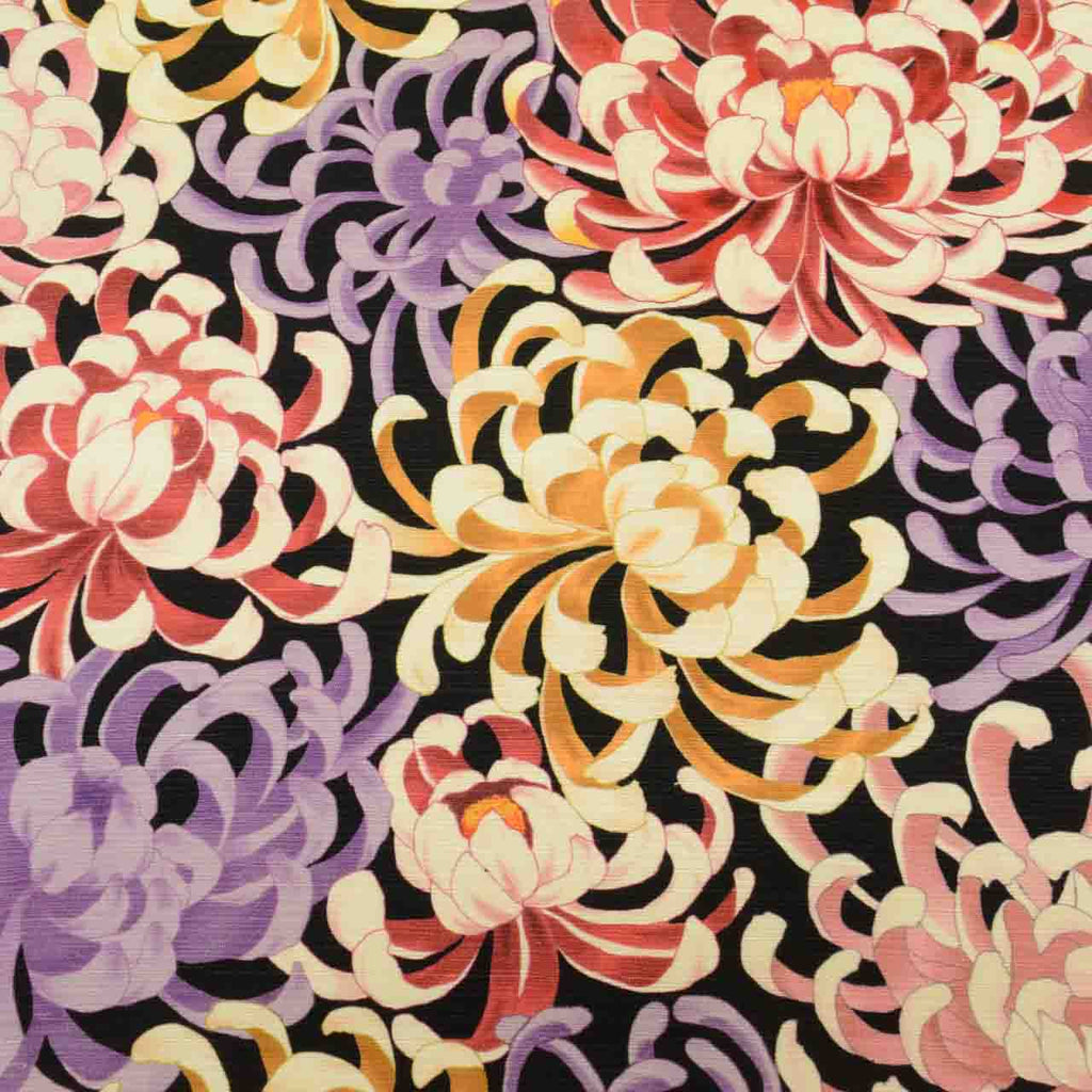 Vintage Japanese Obi | Nagoya Obi | Black Silk Tsumugi | Chrysanthemum | Full-length | Casual | Sustainable | uu1741b