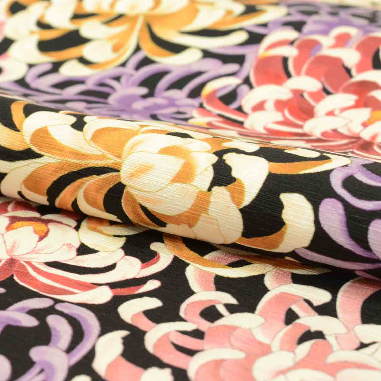 Vintage Japanese Obi | Nagoya Obi | Black Silk Tsumugi | Chrysanthemum | Full-length | Casual | Sustainable | uu1741b