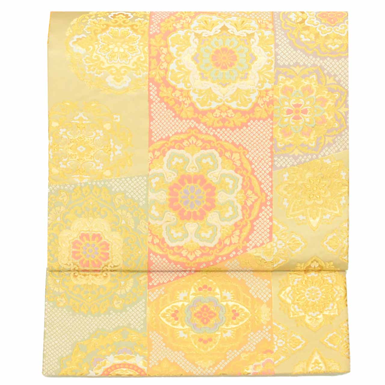 Vintage Japanese Obi | Fukuro Obi | Green Gold Silk | Floral | Kara-ori | Pearl-tone | Formal | Sustainable | uu1746b