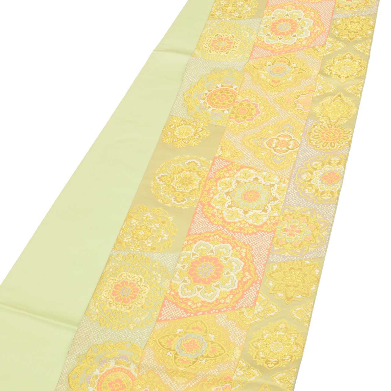 Vintage Japanese Obi | Fukuro Obi | Green Gold Silk | Floral | Kara-ori | Pearl-tone | Formal | Sustainable | uu1746b