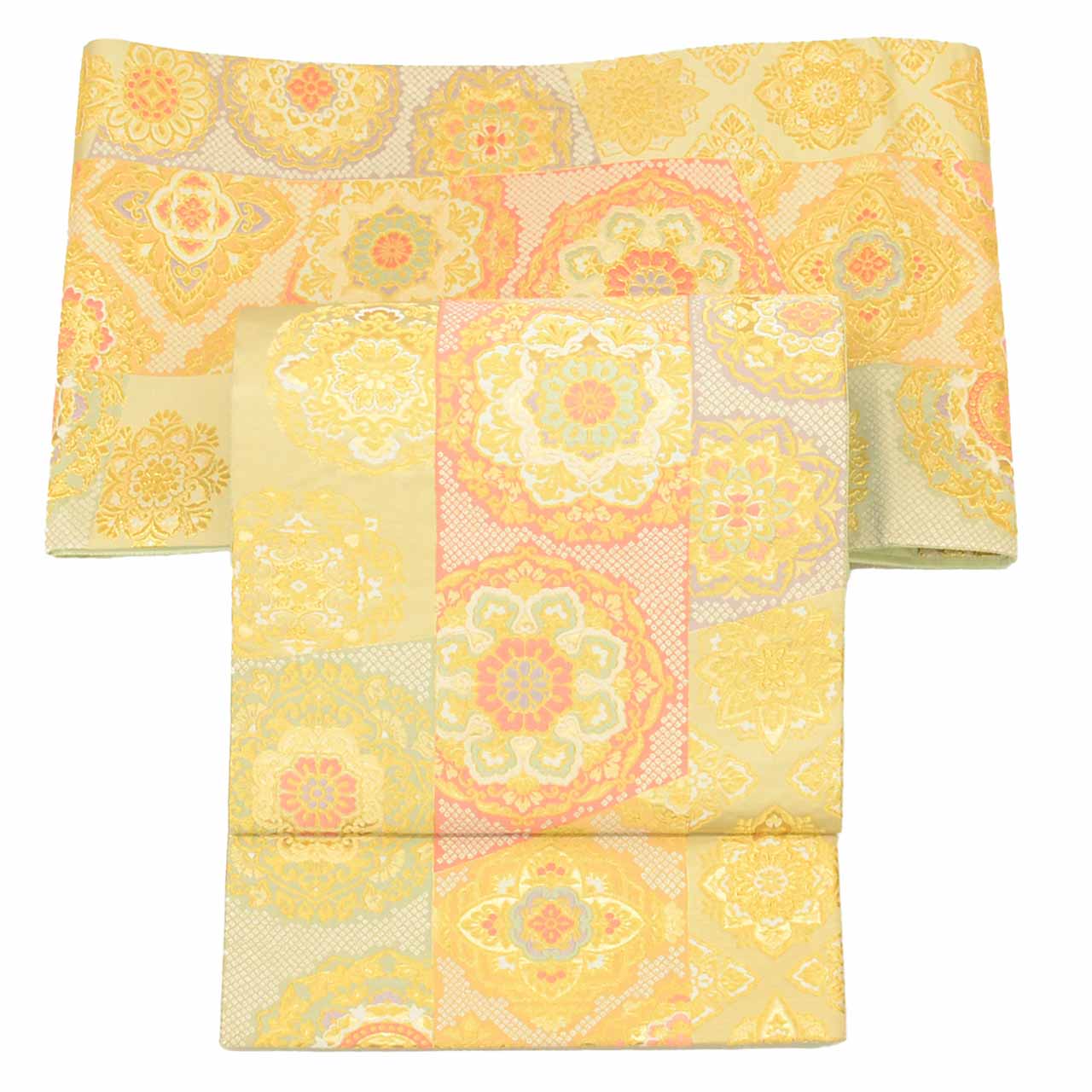 Vintage Japanese Obi | Fukuro Obi | Green Gold Silk | Floral | Kara-ori | Pearl-tone | Formal | Sustainable | uu1746b