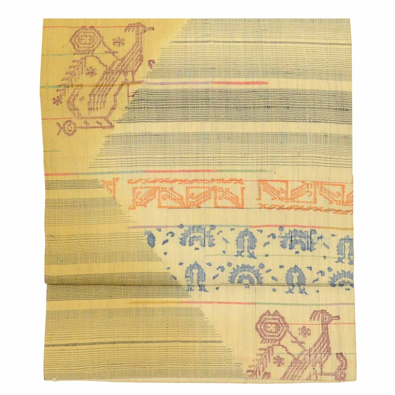 Vintage Japanese Obi | Nagoya Obi | Beige Silk Tsumugi | Antique Floral | Pearl-tone | Casual | Sustainable | uu1749b