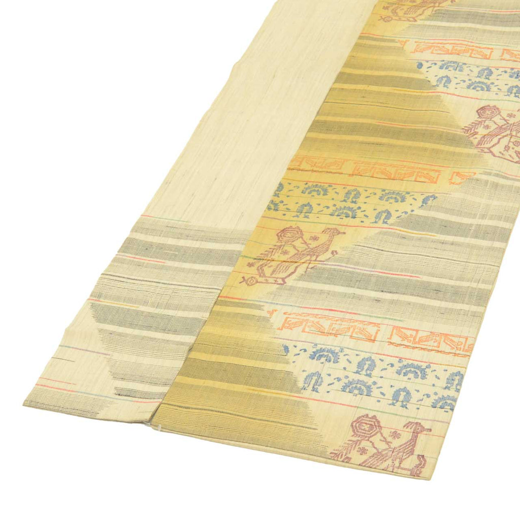 Vintage Japanese Obi | Nagoya Obi | Beige Silk Tsumugi | Antique Floral | Pearl-tone | Casual | Sustainable | uu1749b
