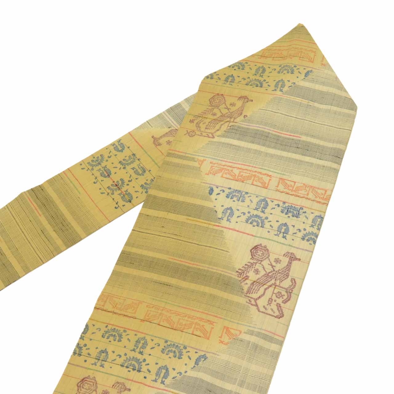 Vintage Japanese Obi | Nagoya Obi | Beige Silk Tsumugi | Antique Floral | Pearl-tone | Casual | Sustainable | uu1749b