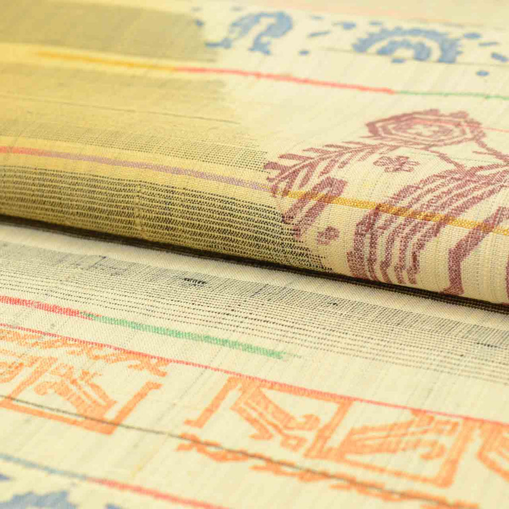 Vintage Japanese Obi | Nagoya Obi | Beige Silk Tsumugi | Antique Floral | Pearl-tone | Casual | Sustainable | uu1749b