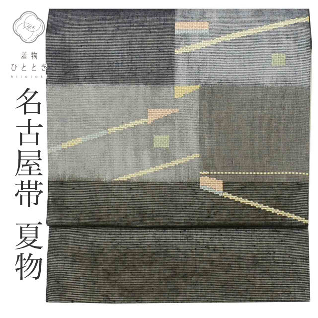 【中古】 名古屋帯 リサイクル着物 綿 コットン 紗 お太鼓柄 良品 幾何学 帯芯あり kimono カジュアル 小紋 色無地（紋無し）紬 リユース uu1755ｂ
