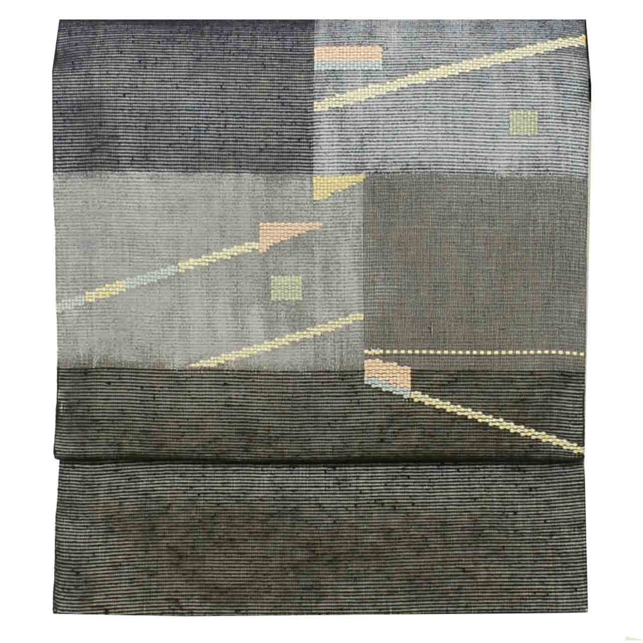 Vintage Japanese Obi | Nagoya Obi | Black Cotton Gauze | Geometric | Embroidery | Casual | Sustainable | Sustainable | uu1755b