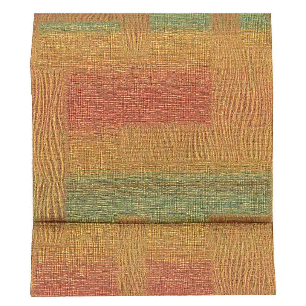 Vintage Japanese Obi | Fukuro Obi | Brown Silk | Geometric | Kawari-ori | Gold Thread | Excellent | Sustainable | Sustainable | uu1759b