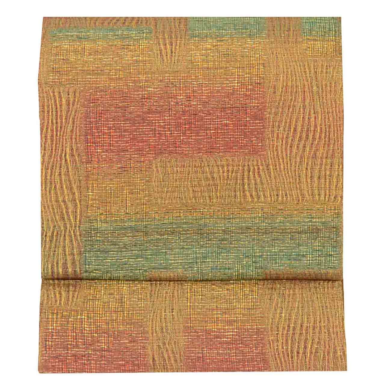 Vintage Japanese Obi | Fukuro Obi | Brown Silk | Geometric | Kawari-ori | Gold Thread | Excellent | Sustainable | Sustainable | uu1759b