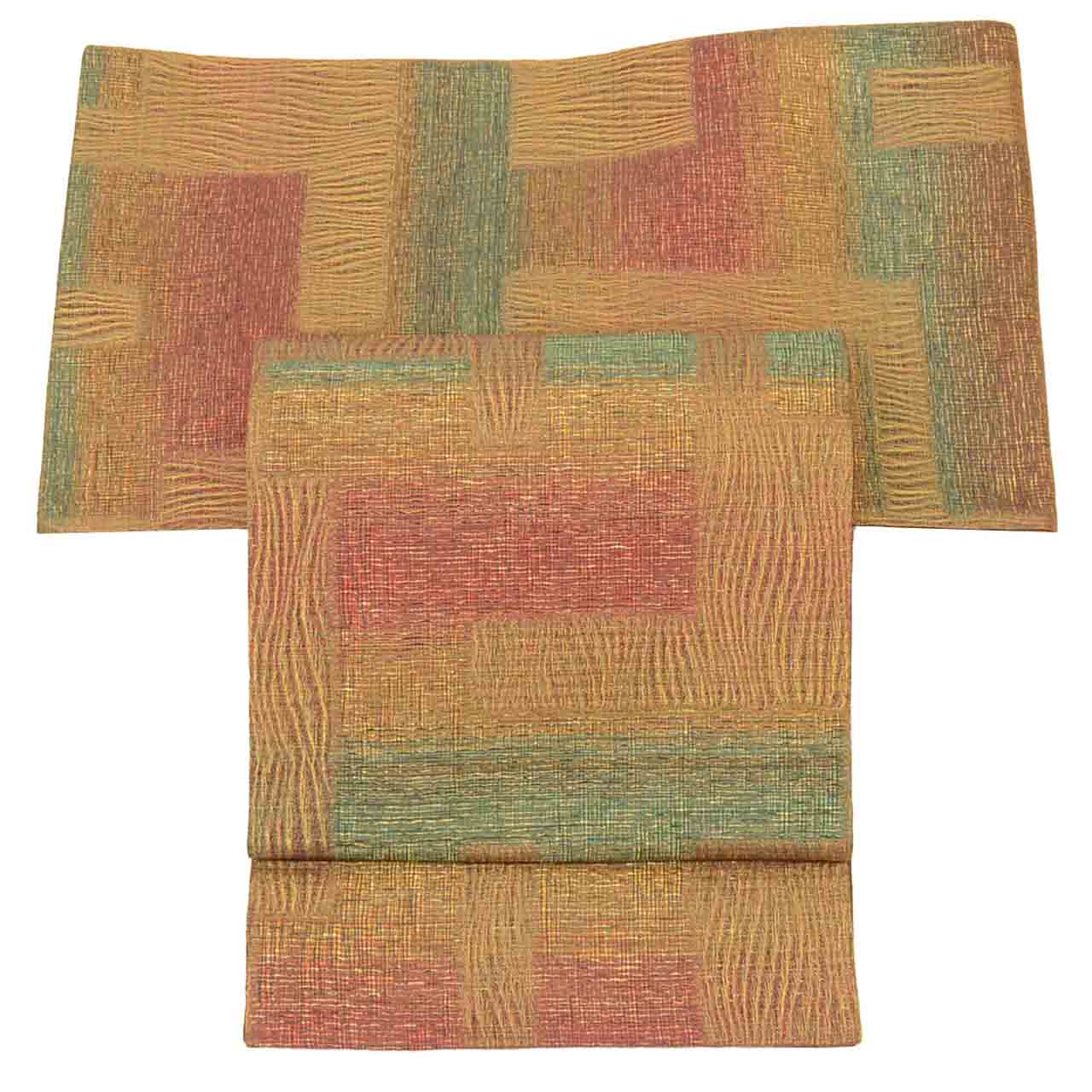 Vintage Japanese Obi | Fukuro Obi | Brown Silk | Geometric | Kawari-ori | Gold Thread | Excellent | Sustainable | Sustainable | uu1759b
