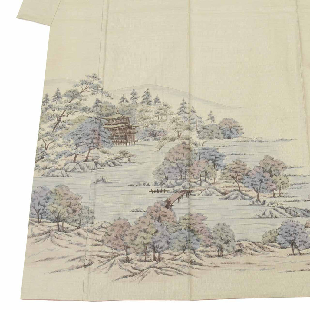 Vintage Japanese Kimono | Oshima Tsumugi | Gray Silk | Kinkakuji Golden Pavilion | Over-dyed | Artist Signed | Sustainable | uu1769b