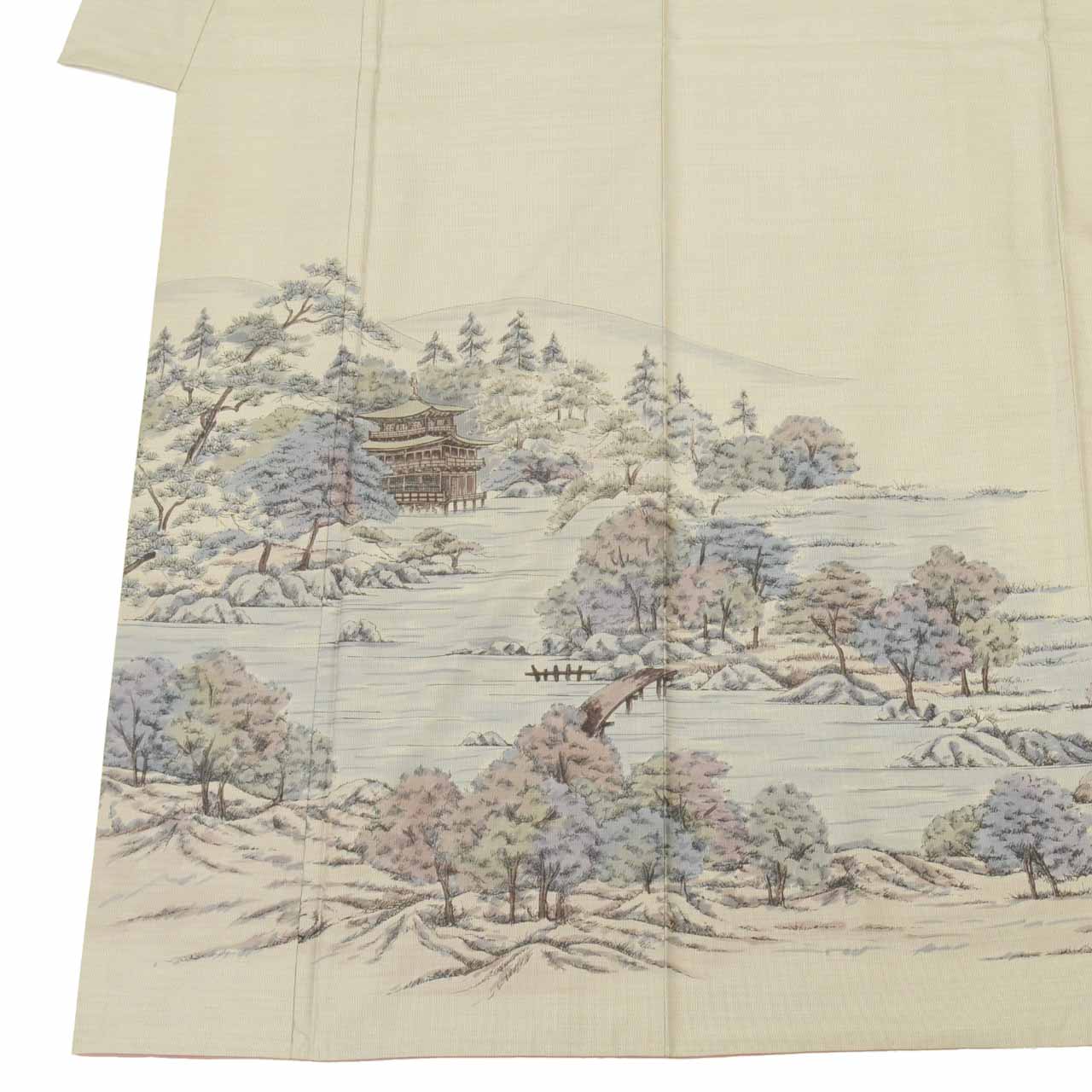 Vintage Japanese Kimono | Oshima Tsumugi | Gray Silk | Kinkakuji Golden Pavilion | Over-dyed | Artist Signed | Sustainable | uu1769b