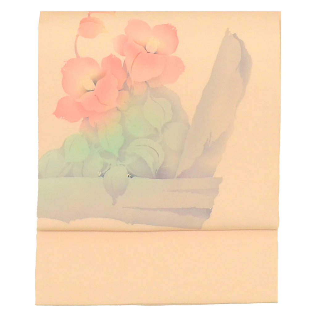 Vintage Japanese Obi | Nagoya Obi | Pink Silk Habutae | Floral | Dye-painted | Artist Signed | Semi-formal | Sustainable | uu1775b