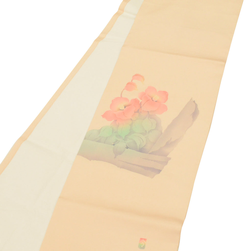 Vintage Japanese Obi | Nagoya Obi | Pink Silk Habutae | Floral | Dye-painted | Artist Signed | Semi-formal | Sustainable | uu1775b