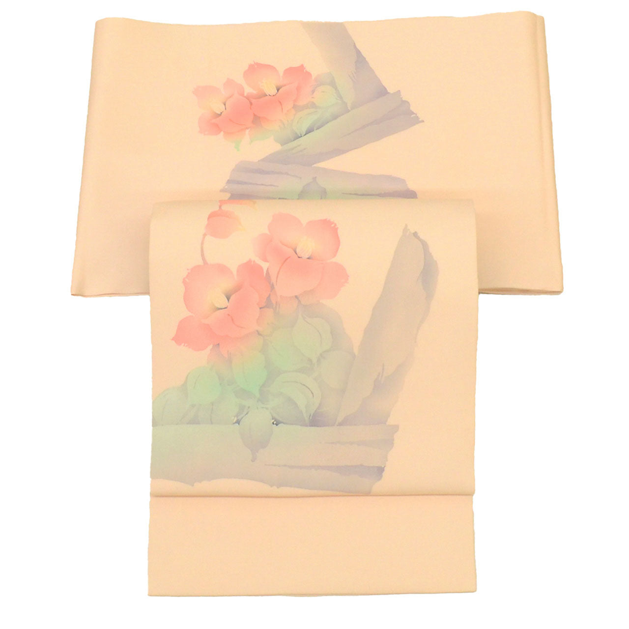 Vintage Japanese Obi | Nagoya Obi | Pink Silk Habutae | Floral | Dye-painted | Artist Signed | Semi-formal | Sustainable | uu1775b